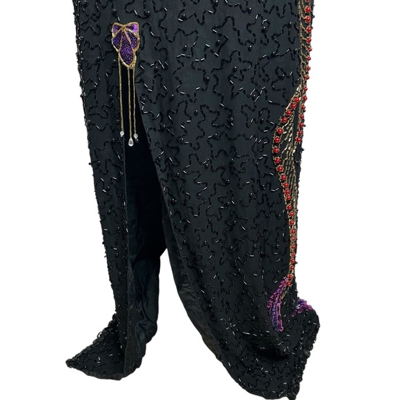 Vintage Alyce Designs Beaded Sequin Dress Black Purple Long Sleeve Evening Gown - Picture 6 of 12